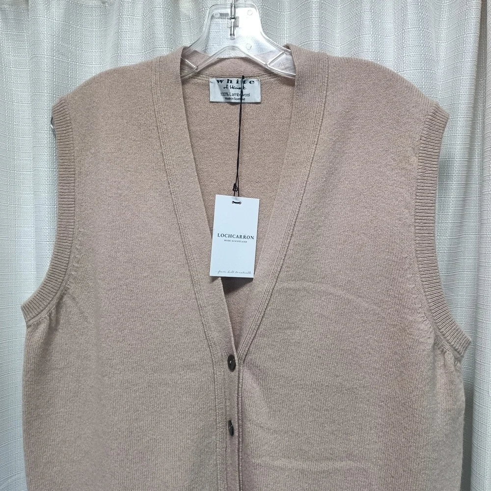 NWT White Of Hawick Men's Size 42 Beige 100% Lambswool 5 Button Vest‎ Scotland